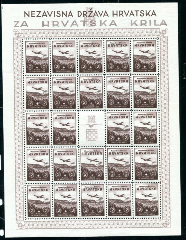 CROATIA GERMAN PUPPET STATE 1942 B7-B10 AVIATION FUND SHEETS WITH LABELS VF MNH