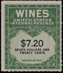 RE160 $7.20 Wine Revenue Stamp (1942) NGAI/NH