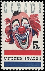 U.S. Scott # 1309  1966 5c red, bl, pink & blk  Circus Clown  mint-nh- vf
