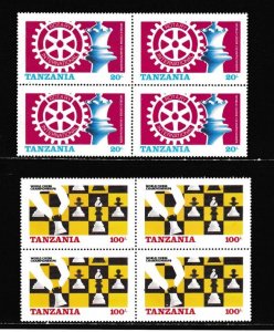 Tanzania # 304-305,Rotary Int'l & Chess, Blocks of 4, Mint NH, 1/4 Cat.