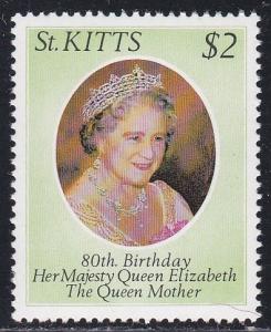 St. Kitts, #  44, Queen Mother Birthday, Mint NH