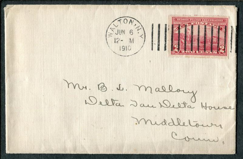 COVER - #373 imperf 1910 Walton NY to Middletown CT Doremus Cancel - S7713 