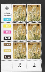 South Africa #490 1r Flowers Control Block of 6 (MNH) CV$4.75