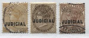 Jamaica QV overprinted Judicial revenues 6d, 1/ and 2/ used