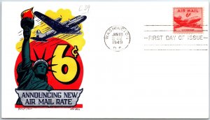 U.S. FIRST DAY COVER ANNOUNCING THE NEW AIRMAIL RATE OF 6c KEN BOLL CACHET 1949