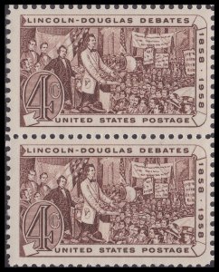 US 1115 Lincoln-Douglas Debates 4c vert pair (2 stamps) MNH 1958