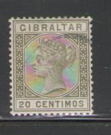 Gibraltar Sc 31 1895 20c ol green  Victoria stamp used