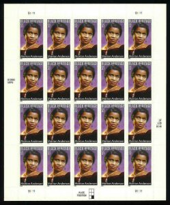 Marian Anderson Black Heritage Sheet of Twenty 37 Cent Postage Stamps Scott 3896