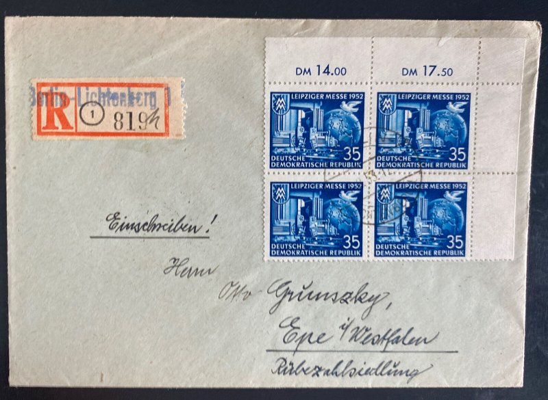 1953 Berlin East Germany DDR Cover To Epe Leipzig Fair Block