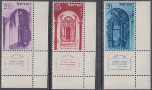 ISRAEL Sc #75-7 CPL MNH SET of 3 with TABS - JEWISH NEW YEAR 5714 (1953)