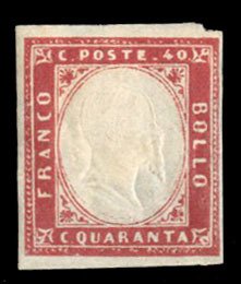Italian States, Sardinia #13 Cat$17, 1863 40c red, hinged
