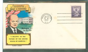 US 1008 Dwight D. Eisenhower first inauguration event cover on an unaddressed envelope with a January 20, 1953 Washington, DC ma