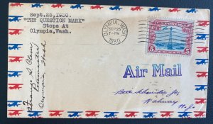 1930 Olympia WA USA Airmail cover Question Mark Tour Coste & Bellonte
