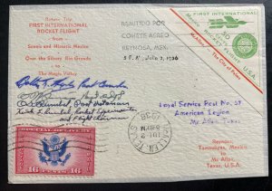 1936 Reynosa Tamps Mexico First Rocket Flight Mail cover To McAllen USA Signed Y