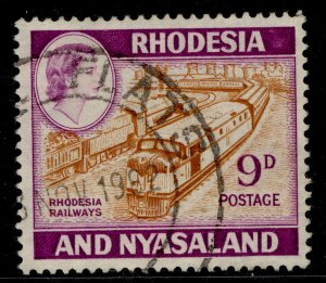 RHODESIA & NYASALAND QEII SG24a, 9d orange-brown & reddish violet, FINE USED.