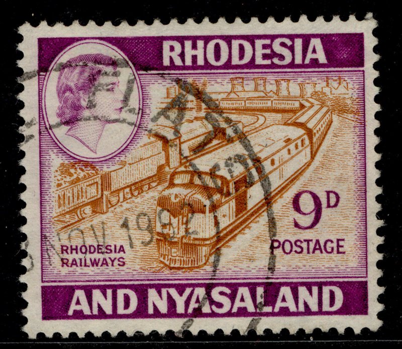 RHODESIA & NYASALAND QEII SG24a, 9d orange-brown & reddish violet, FINE USED. 