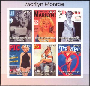 Congo 2003 Cinema Marilyn Monroe (1) Sheet of 6 Imperf. MNH