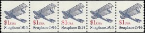 #2468 $1.00 Seaplane 1914  PNC Strip of 5 #1 1990 Mint NH