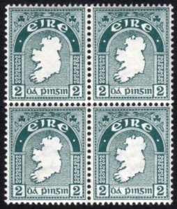 1922 2d with wmk. inv. & reversed block of 4, u/m mint and perfectly centred,