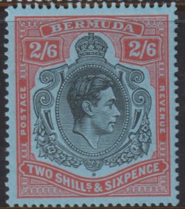 1938 - 1951 Bermuda KGVI 2/6 Perf 14 MVLH Sc# 124a CV $26.00 Stk #3