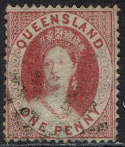 QUEENSLAND 1860 QV CHALON 1D WMK SMALL STAR CLEAN CUT PERF 14 USED