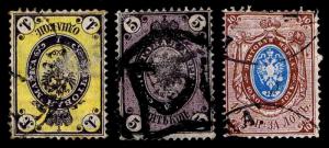 1866-70 RUSSIA #19 & 22-23 WMK 168 - HORZ. LAID - USED - VF - CV$4.50 (ESP#1939) 