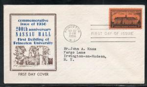 US #1083 Nassau Hall FDC Cacheted addr E72