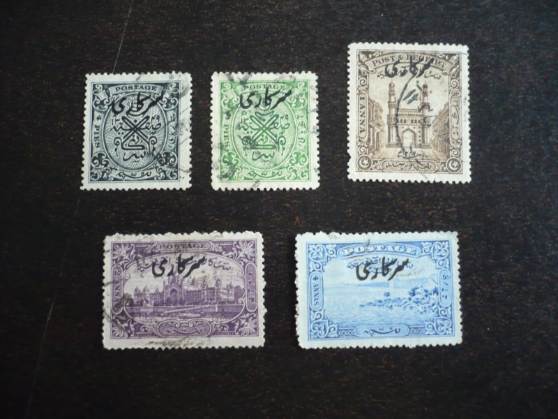 Stamps - India Hyderabad - Scott# O46-O50 - Used Part Set of 5 Stamps