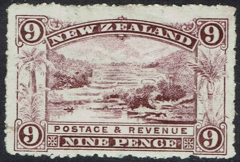 NEW ZEALAND 1902 PICTORIAL 9D WMK STAR NZ PERF 14