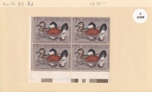 U.S.: Sc #RW48, $7.50 Ruddy Ducks Federal Duck Stamp, Plate Block/4 MNH (F32688)