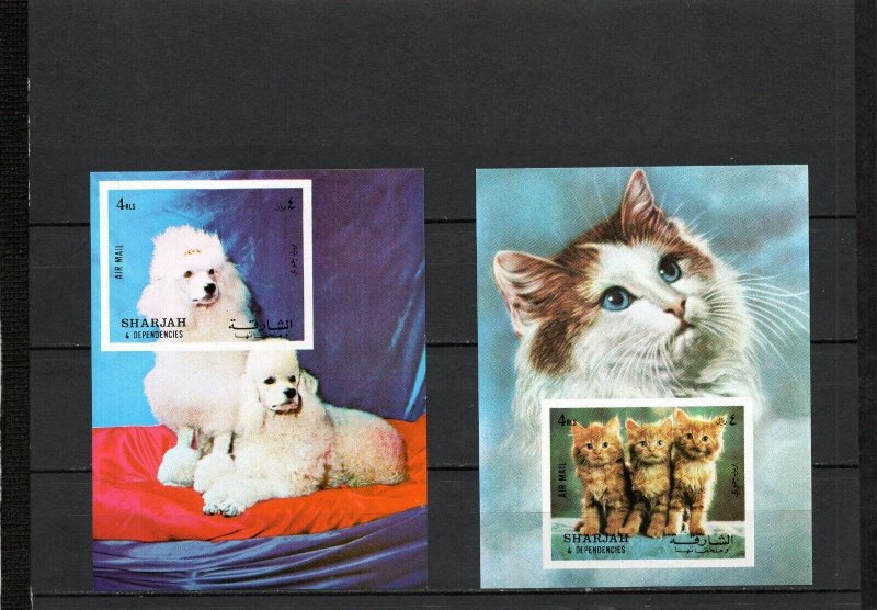 SHARJAH 1972 CATS & DOGS SET OF 2 S/S MNH