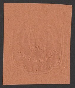 NATAL 1857 Embossed 1/-, imperf reprint from original die. cat £8500 as normal