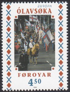 Faroe Islands 1998 MNH Sc #336 4.50k Horse, flags Parade Olavsoka Festival EU...