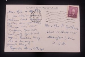 D)1951, CANADA, POSTCARD SENT TO U.S.A, WITH GEORGE VI STAMPS, XF