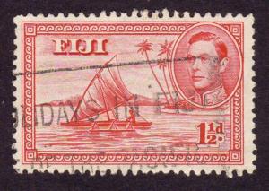 Fiji 1938 Sc#119 1-1/2d Red Native Canoe & KGVI Head USED-Fine-NH.