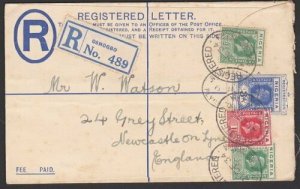 NIGERIA 1934 GV 3d registered envelope uprated used from OSHOGBO to UK.....K253 