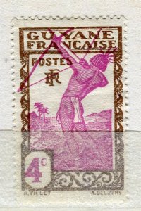 FRENCH COLONIES; GUYANE 1929 early Archer issue Mint hinged 4c. value