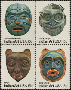 US 1834-1837 1837a Pacific Northwest Indian Masks 15c block (4 stamps) MNH 1980