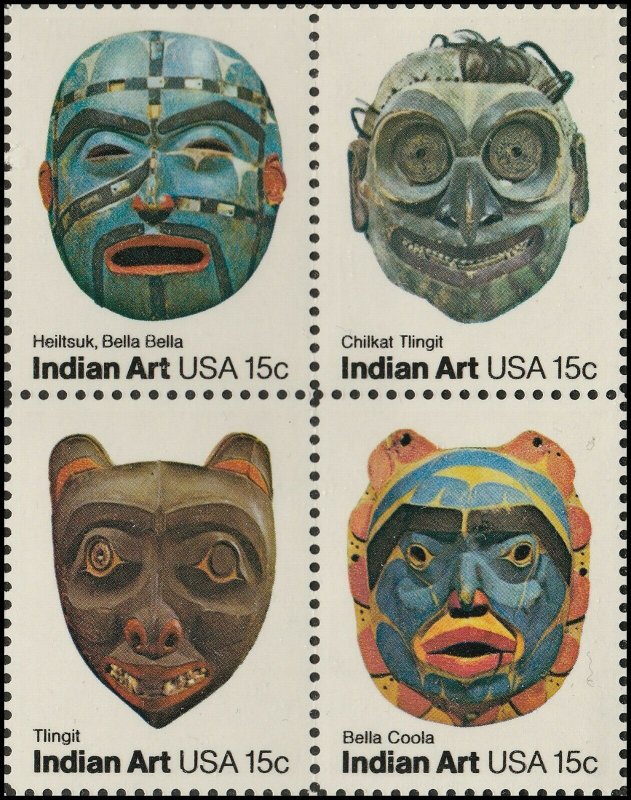 US 1834-1837 1837a Pacific Northwest Indian Masks 15c block (4 stamps) MNH 1980 