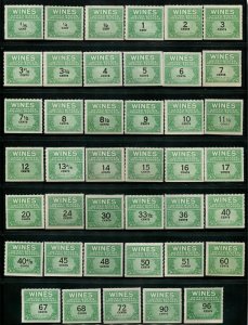 USA SC#RE108//RE203 Cordials, Wines, 57 issues all MNH