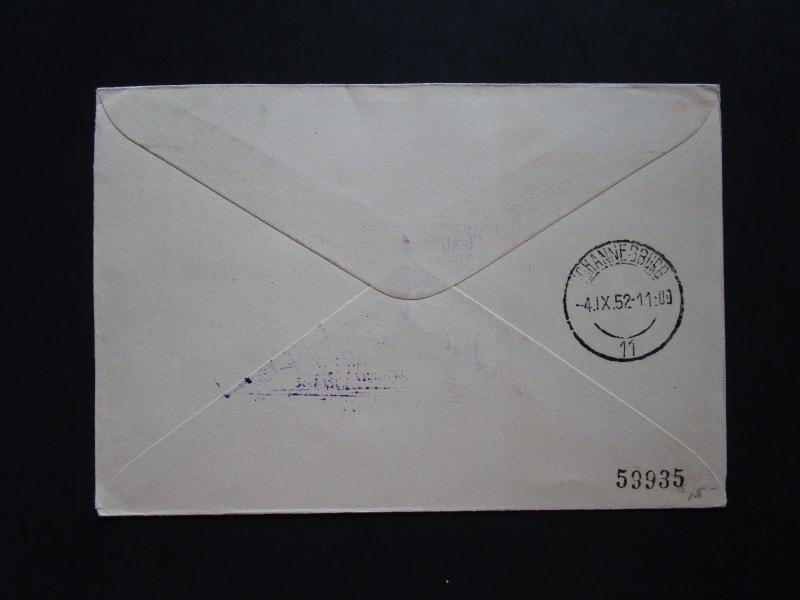 Australia 1952 Australia / S. Africa Flight Cover Johannesburg Backstamp - Z4115