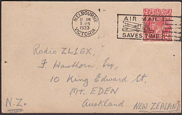 AUSTRALIA 1933 Radio QSL card GV 2d Melbourne to New Zealand...............57292