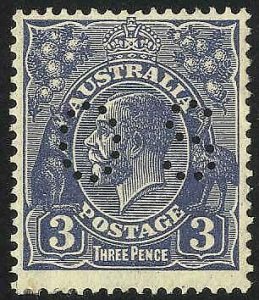 Australia SGO106b 3d Dull Ultramarine Die II 3rd Wmk Perfin OS M/M