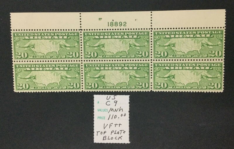 MOMEN: US STAMPS #C9 PLATE BLOCK MINT OG NH LOT #47870