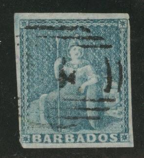 Barbados Scott 6  Britannia on white paper 1855 CV$70