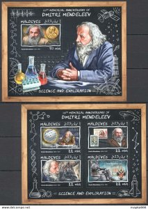 2017 Maldives Dmitri Mendeleev Science & Exploration #7089-1+Bl1083 ** Fd0417
