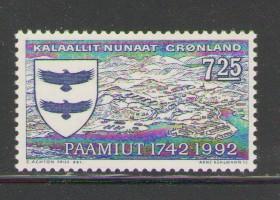 Greenland Sc 252 1992 200th Anniv Paamiut stamp mint NH