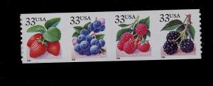 US 1999 ,  Berries Coil Strip of 4 # 3302-3305