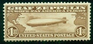 US #C14, $1.30 Zeppelin, og, LH, VF, Miller certificate