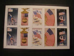 Scott 3780b, 37c Old Glory, Commemorative booklet pane of 10, backing 2, MNH